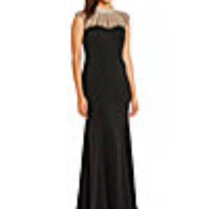 JS Collections Beaded High Neck Crepe Gown